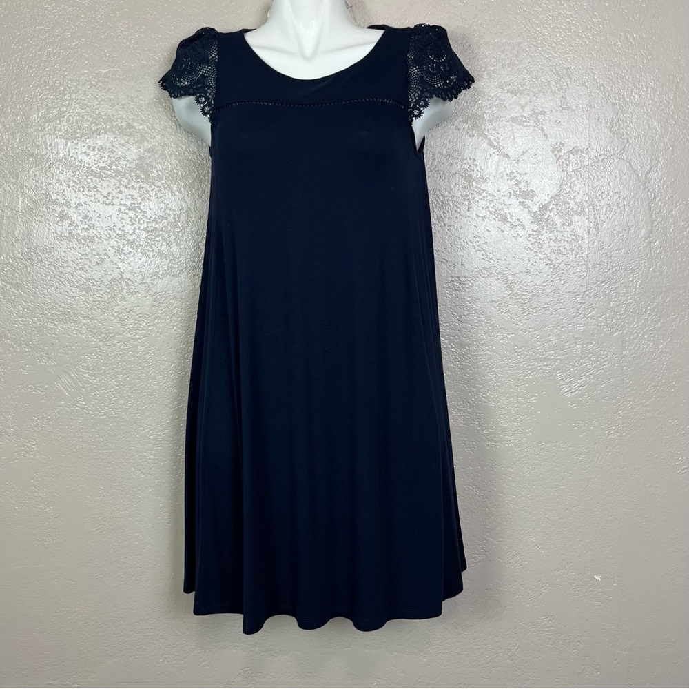 LOFT Womens A Line Dress Navy Blue‎ Size XS Solid Short Sleeve Knee Length